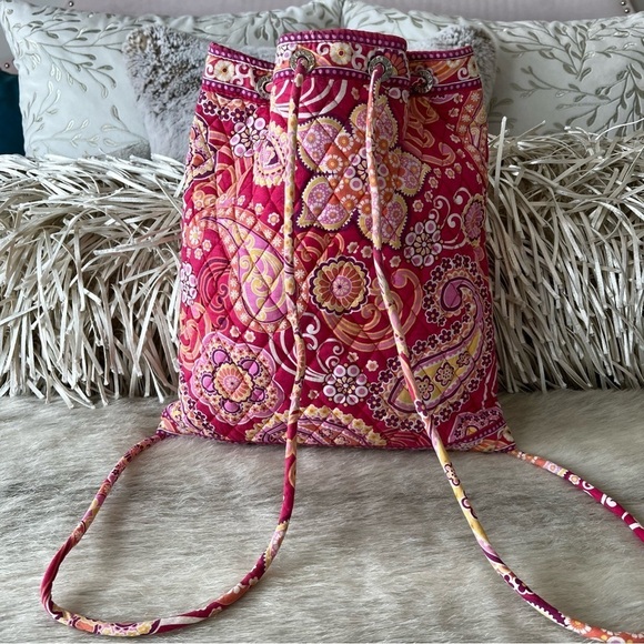 VERA BRADLEY Raspberry Fizz Drawstring Zipper Y2K Backpack Red Pink Orange 2008 - Picture 6 of 12